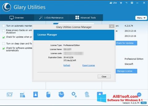 Screenshot Glary Utilities per Windows 8.1