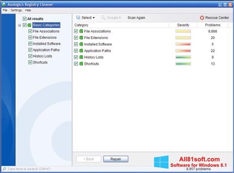Screenshot Auslogics Registry Cleaner per Windows 8.1