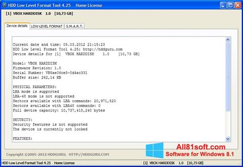 Screenshot HDD Low Level Format Tool per Windows 8.1