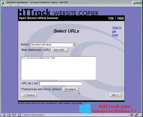 Screenshot HTTrack Website Copier per Windows 8.1