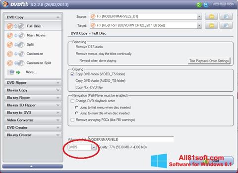 Screenshot DVDFab per Windows 8.1