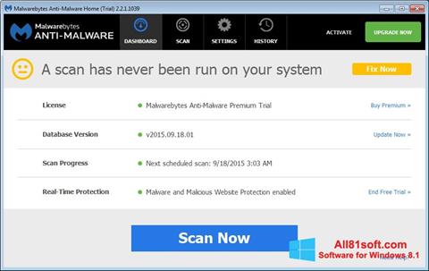 Screenshot Malwarebytes Anti-Malware Free per Windows 8.1