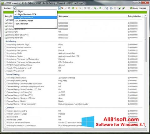Screenshot NVIDIA Inspector per Windows 8.1