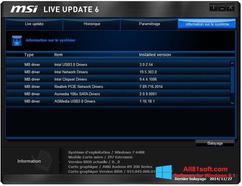 Screenshot MSI Live Update per Windows 8.1