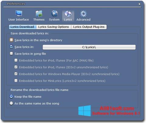 Screenshot Minilyrics per Windows 8.1