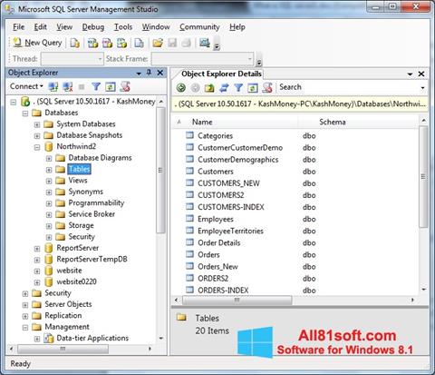 Screenshot Microsoft SQL Server per Windows 8.1