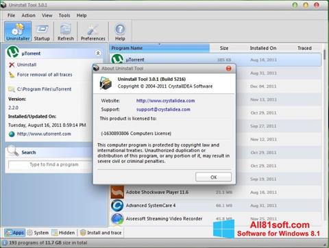 Screenshot Uninstall Tool per Windows 8.1