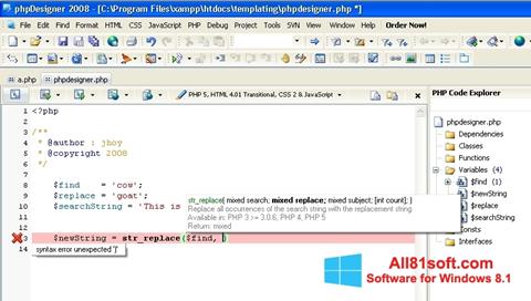 Screenshot phpDesigner per Windows 8.1