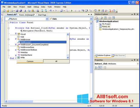 Screenshot Microsoft Visual Basic per Windows 8.1