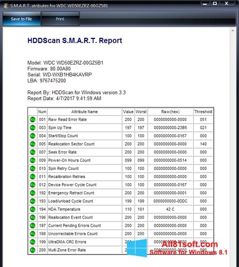 Screenshot HDDScan per Windows 8.1