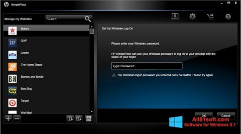 Screenshot HP SimplePass per Windows 8.1