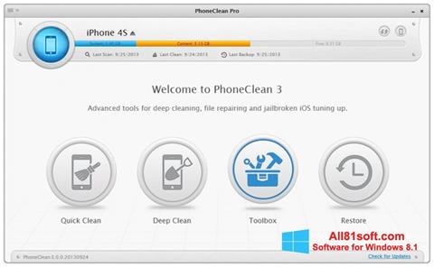 Screenshot PhoneClean per Windows 8.1