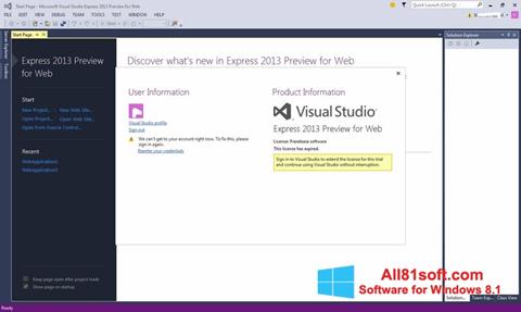Screenshot Microsoft Visual Studio Express per Windows 8.1