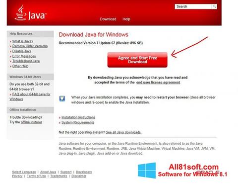 Screenshot Java per Windows 8.1