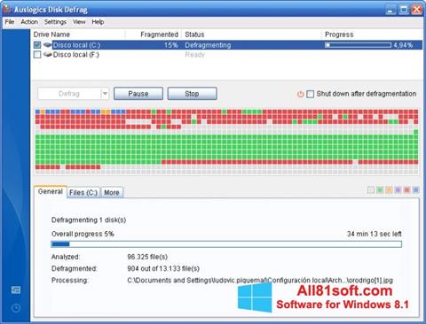 Screenshot Auslogics Disk Defrag per Windows 8.1