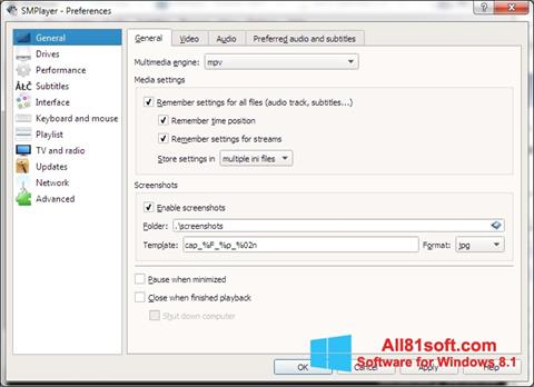 Screenshot SMPlayer per Windows 8.1