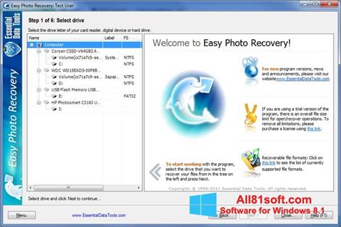 Screenshot Easy Photo Recovery per Windows 8.1